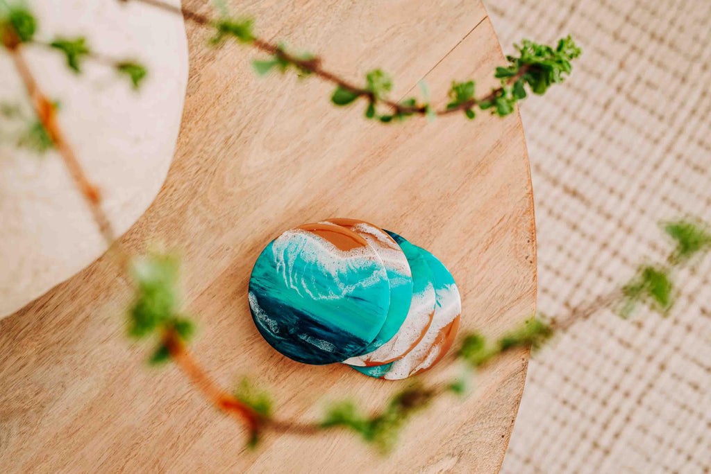 Handmade Beach Resin Art Beverage Coaster, Blue Ocean Theme, Ideal for Mothers Day, Fathers Day, Housewarming Gift