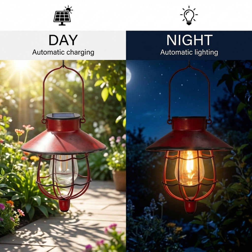 2 Pack Solar Lantern Hanging Waterproof Outdoor Metal Solar Lamp with Warm White Light Decorate for Yard Garden