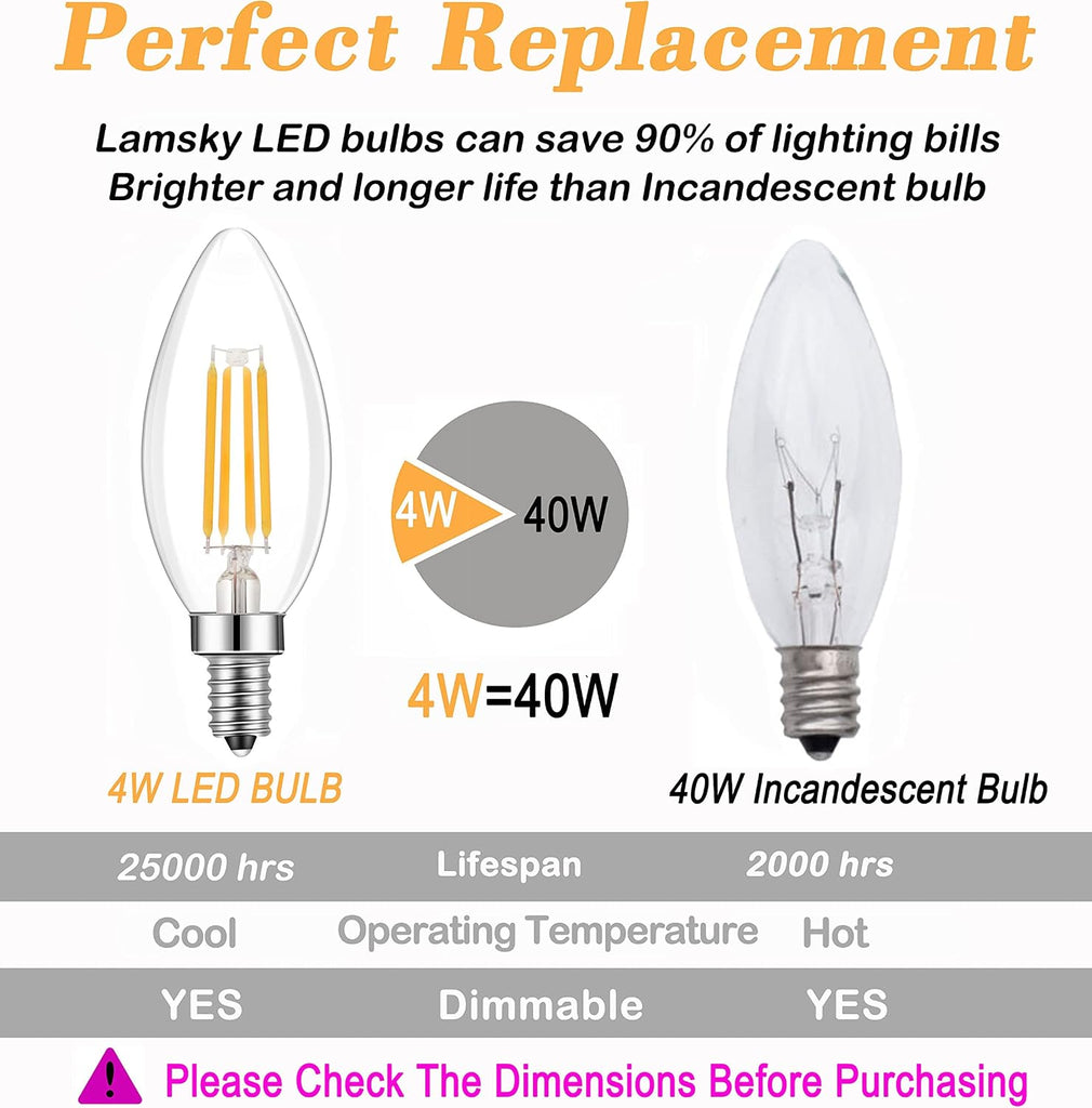 E14 LED Bulb Dimmable,110V 400LM 40W Equivalent Warm White 3000K,E14 European Base Candelabra LED Bulbs,C35 Clear