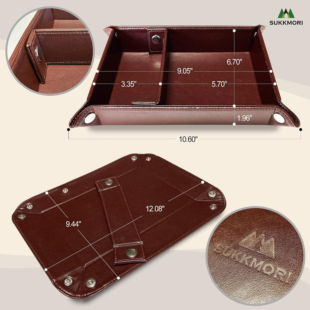 Valet Tray for Men and Women - PU Leather Nightstand Organizer with Desk Catchall Tray, Dresser Box for Keys, Jewelry