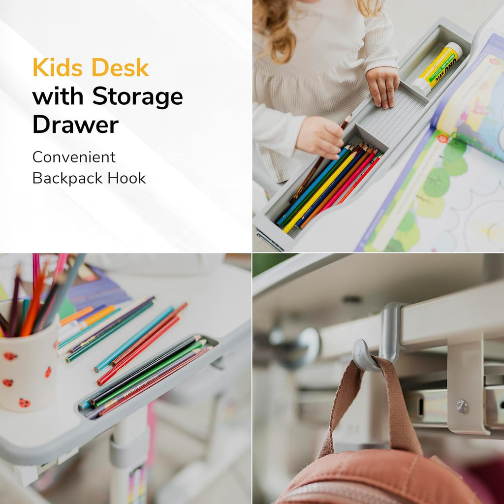 Kids Desk and Chair Set Height Adjustable up to 30" Ergonomic for School - Table and Chairs for Student 26" x 18"
