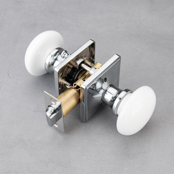 White Door Knobs, Door Knob Interior, Porcelain Square Door Levers, Bright Chrome Privacy Door Handles, Door Locks