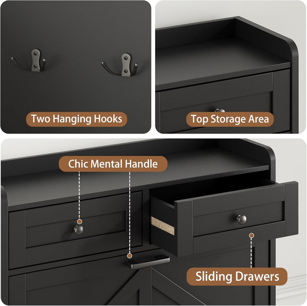 Shoe Cabinet with 2 Flip Drawers & 2 Top Drawers, 43" Tall Freestanding Narrow Wooden Shoe Storage Organizer , Hidden