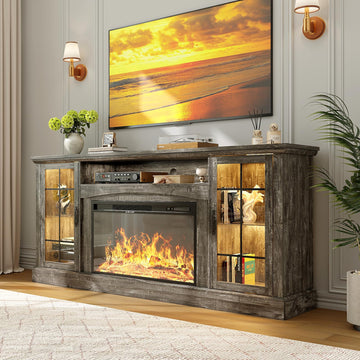 2-in-1 Multifunctional Fireplace TV Stand with 30" Removable Electric Fireplace, 70" Farmhouse Entertainment Center