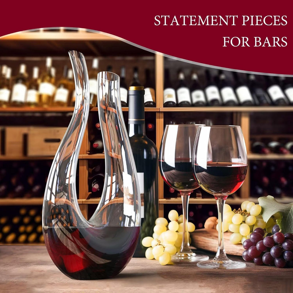 Hand-Blown Lead-Free Crystal Glass Wine Decanter - 750 ml Swan-Neck U-Shape Aerator | Fathers Day Gift, Drip-Free
