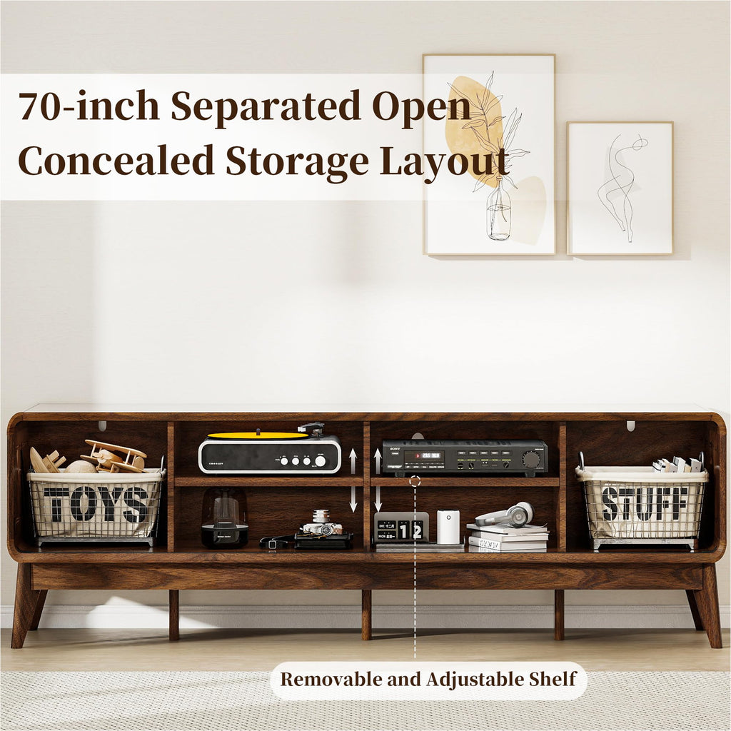 70" Mid Century TV Stand w/ Sliding Barn Door, Walnut