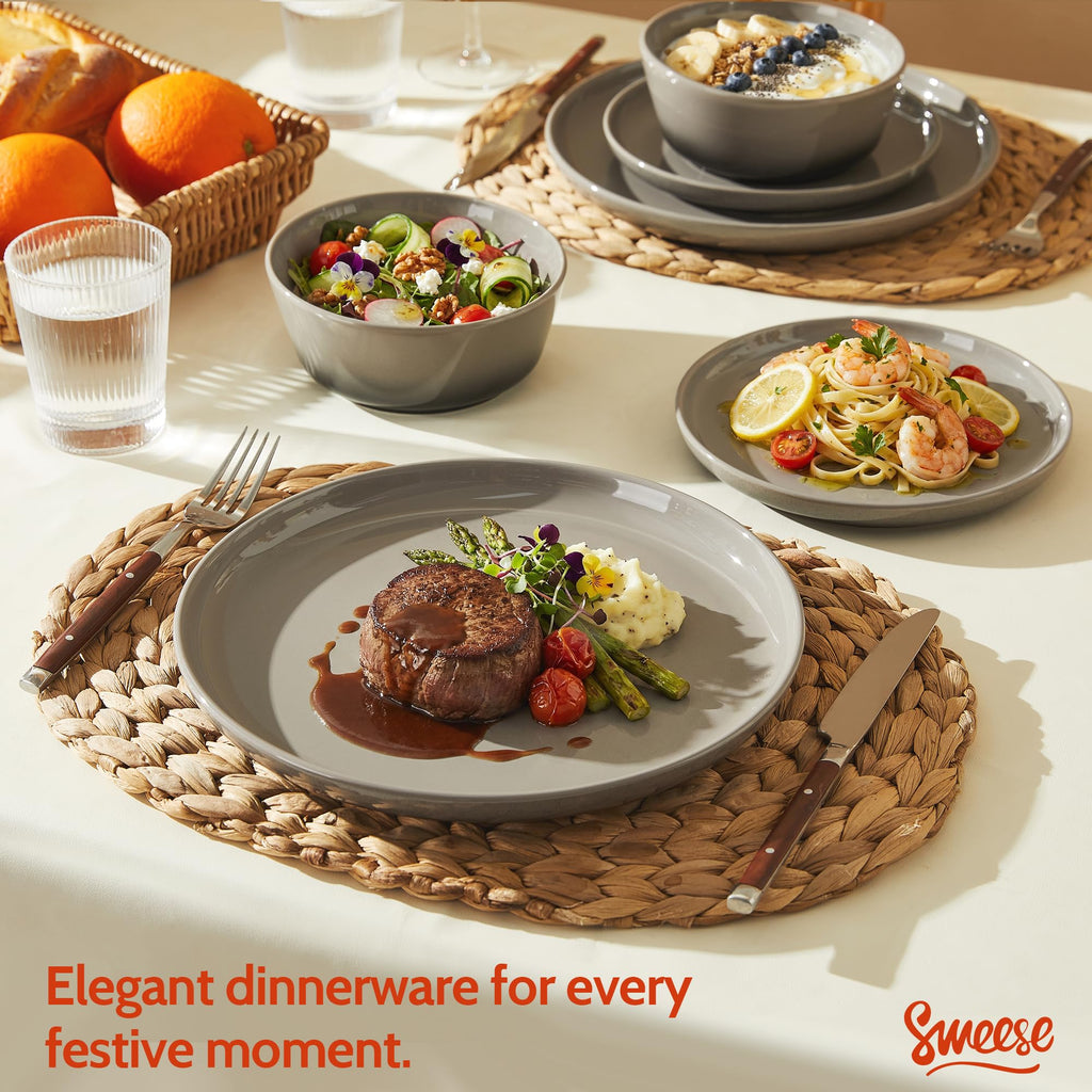 Porcelain Dinnerware Sets, Handpainted Plates and Bowls Set for 6, Scratch Resistant Dinner Set, Dishwasher and Oven