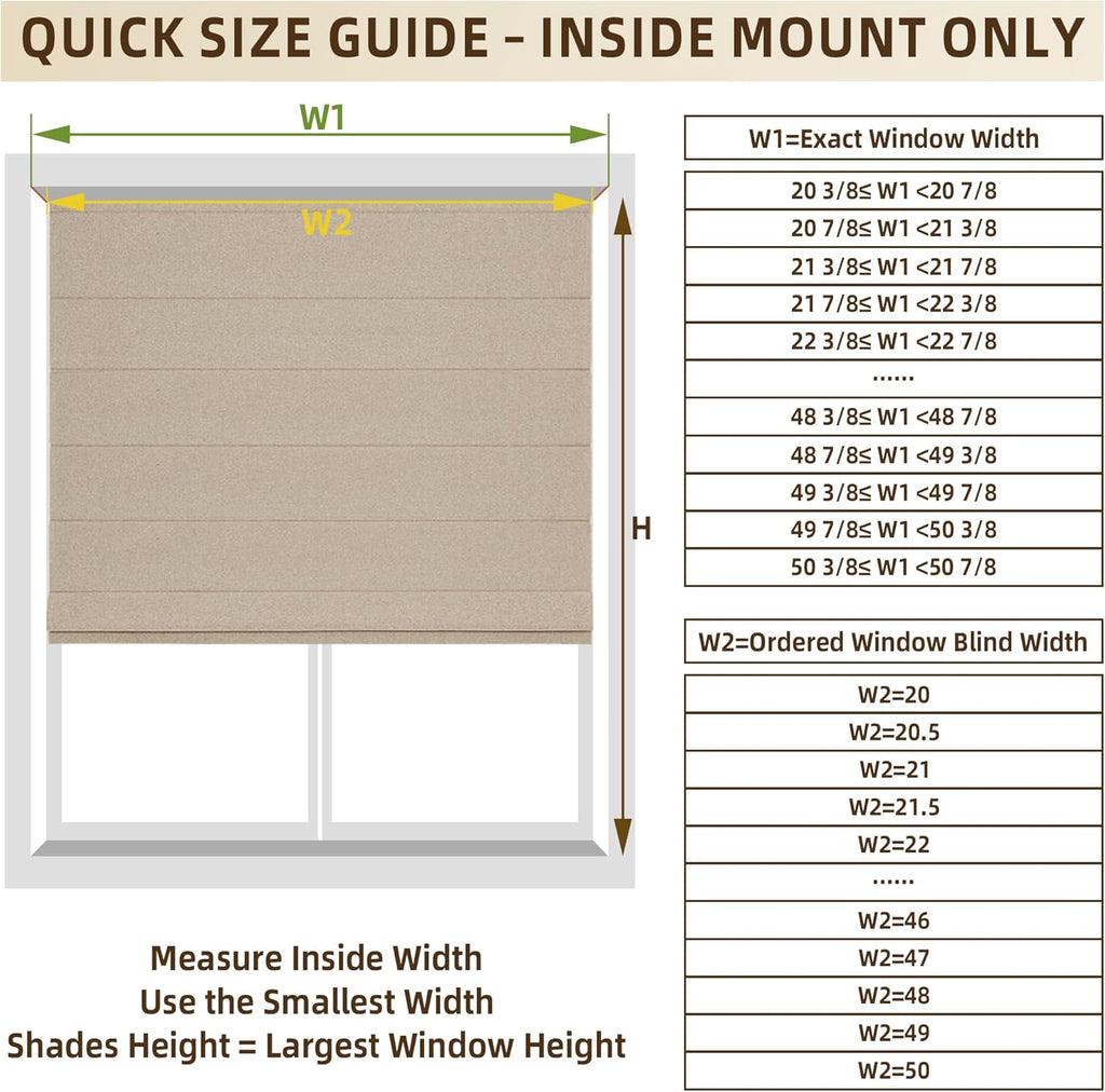 No Drill Cordless Roman Shades for Windows, Brown, 36" W x 48" H | 100% Blackout UV Protection, Linen-Like Polyester