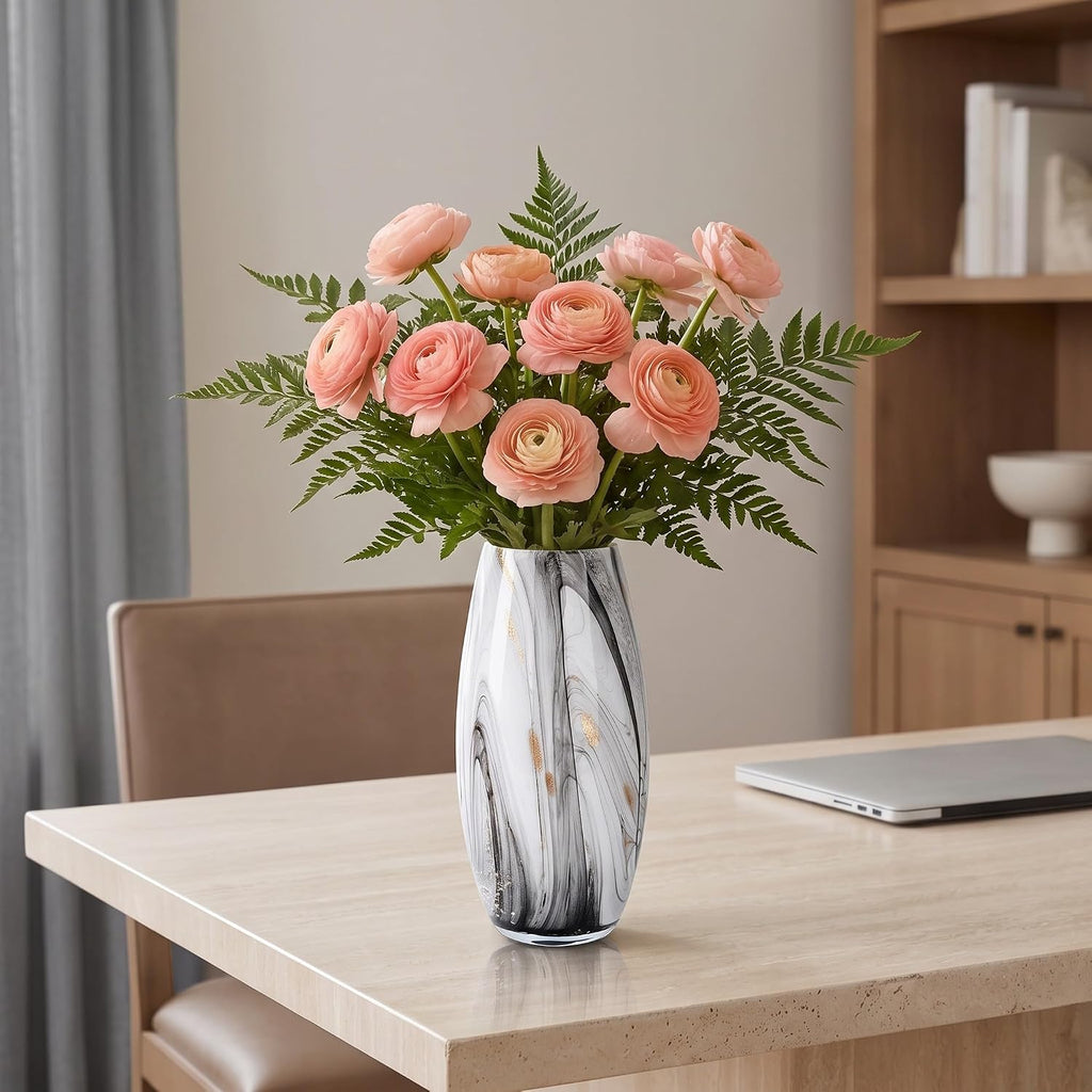 Hand Blown Glass Art Vase, Tall Decorative Flower Vase Decor(BKWH)