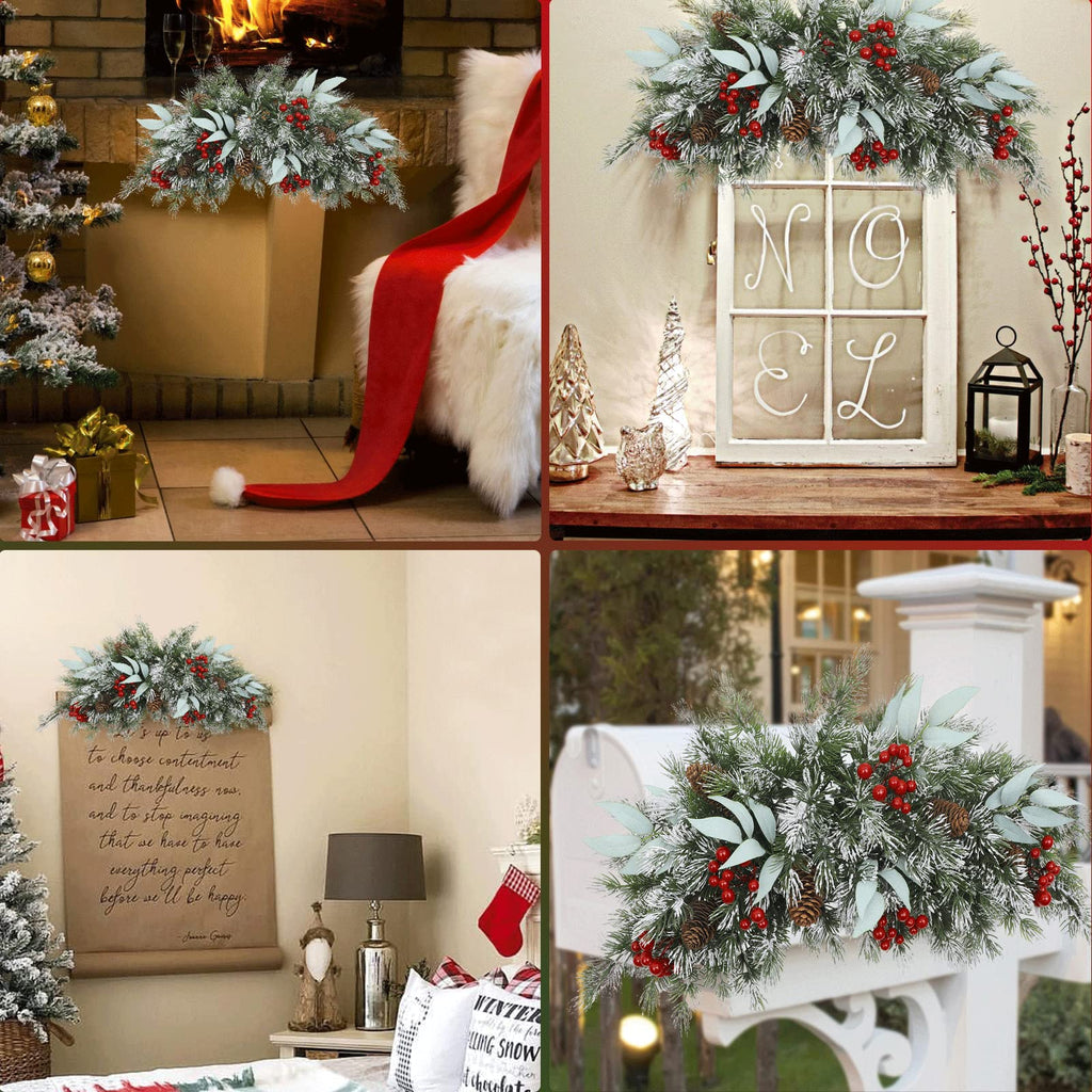 Christmas Swag 26 Inch Artificial Christmas Mailbox Swag Front Door Decorative Swag Faux Greenery Pine Swags with