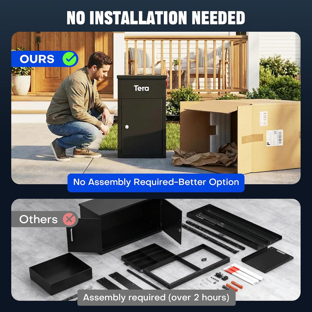 Package Delivery Boxes : No Assembly Needed 23" H Anti-Theft Parcel Drop Box Outdoor with Lock Galvanized Steel
