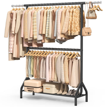 Double Rod Clothing Rack Load 622 LBS, Heavy Duty Clothes Rack for Hanging Clothes, 82.68 inch High Garment Rack with
