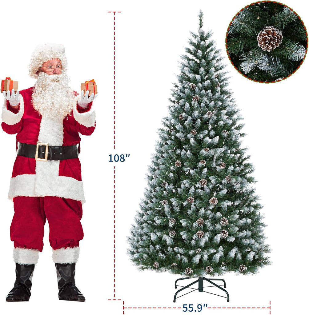 Pre-Lit Artificial Christmas Tree with 900 Warm White LEDs, Mixed Pinecone Decor, Sturdy Metal Base - Green