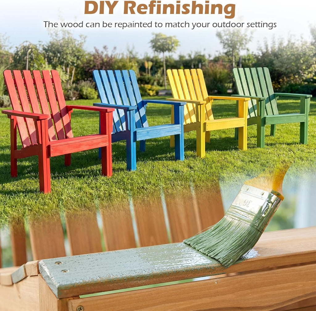 Adirondack Chair Set of 2 with Side Table, Outdoor Patio Chairs with Built-in Backrests and Armrests, Acacia Wood