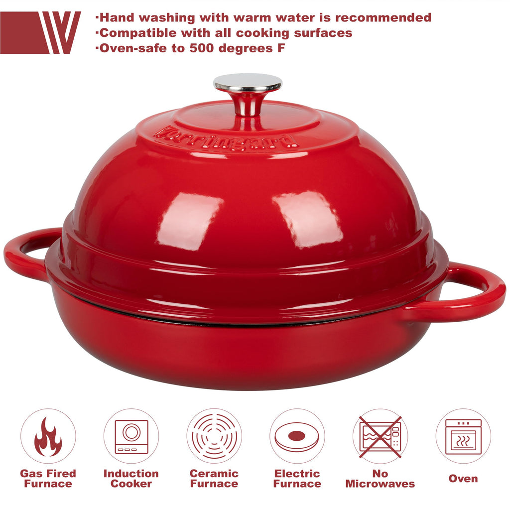 Cast Iron Enameled Dutch Oven Pot with Lid for Bread Baking, Bread Oven, 6 Quart, Red