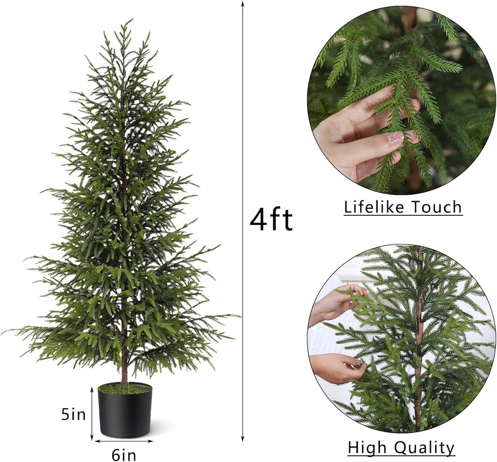 4FT 1Pcs Artificial Norfolk Pine Potted Christmas Tree for Front Door Decor