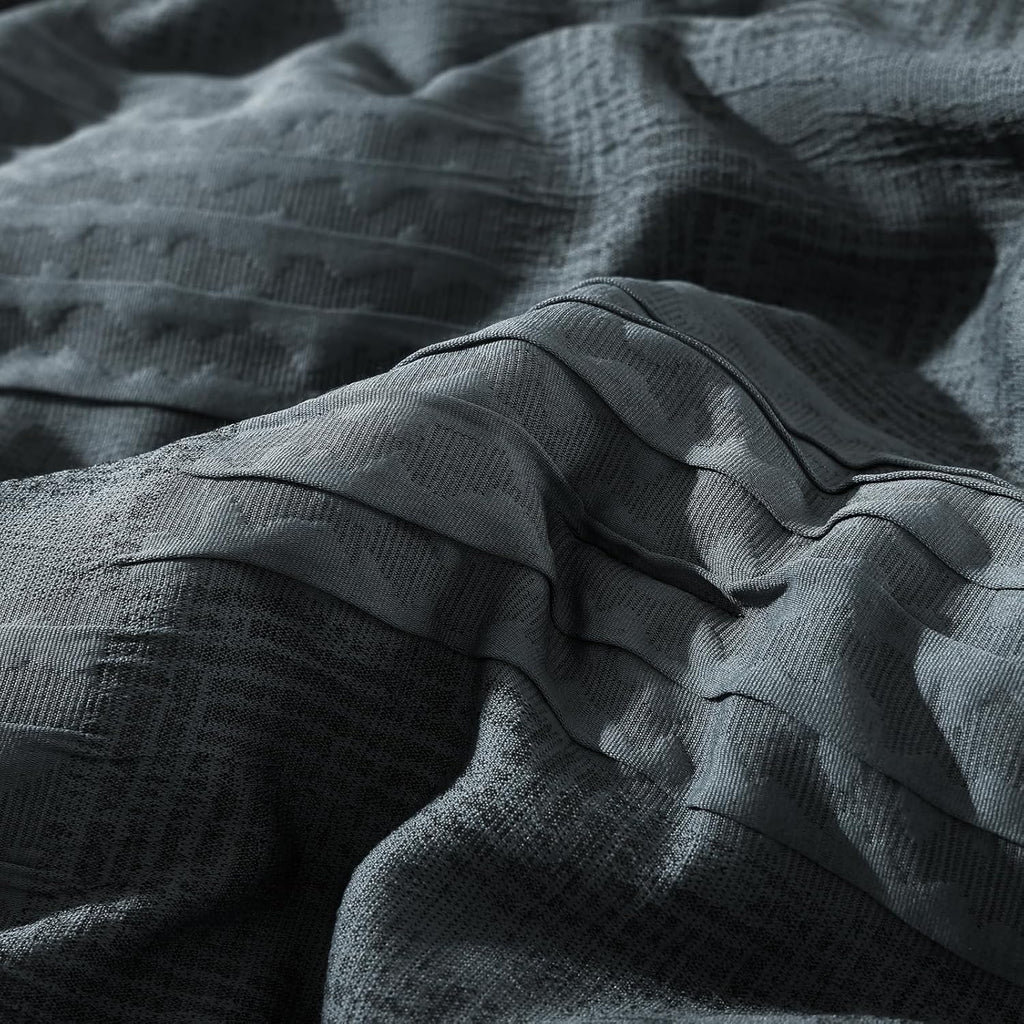 MaiRêve Queen Comforter Set Blue Grey, Textured Design Crinkle Bedding Sets 7 Pieces
