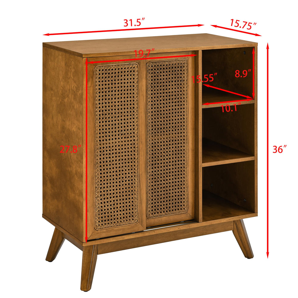 Mid Century Modern Small Rattan Sideboard Buffet Storage Cabinet