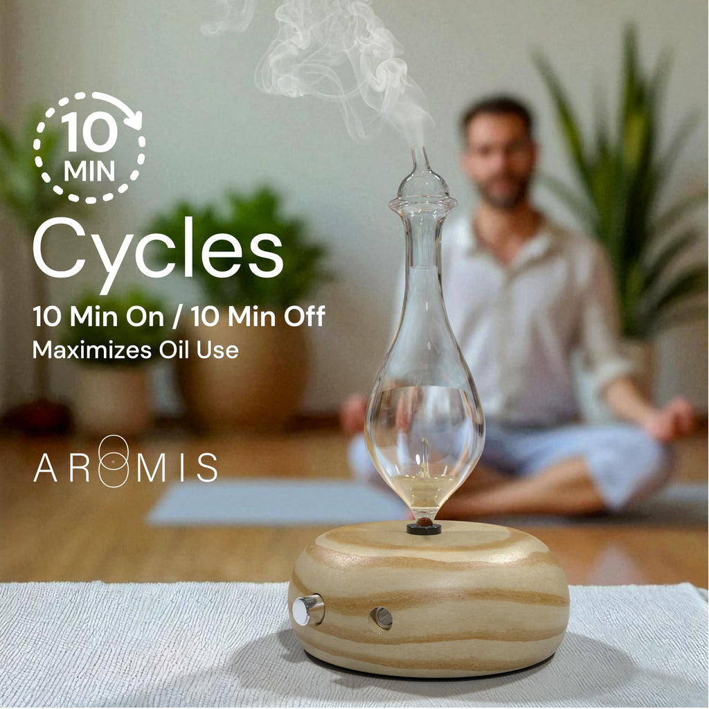 Premium Glass Essential Oils Nebulizer - Waterless Diffuser for Aromatherapy - Handmade Oil Diffuser, Wooden Base, No