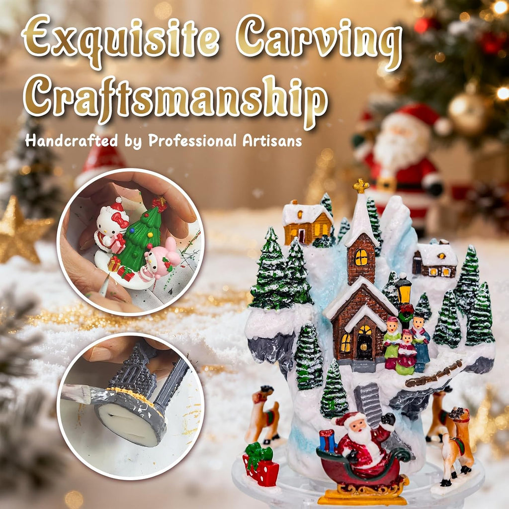 Large Carousel Snow Globe, Lighted Glitter Christmas Village with Santa Elk Sleigh, Musical Snow Globe 8 Songs, 6H