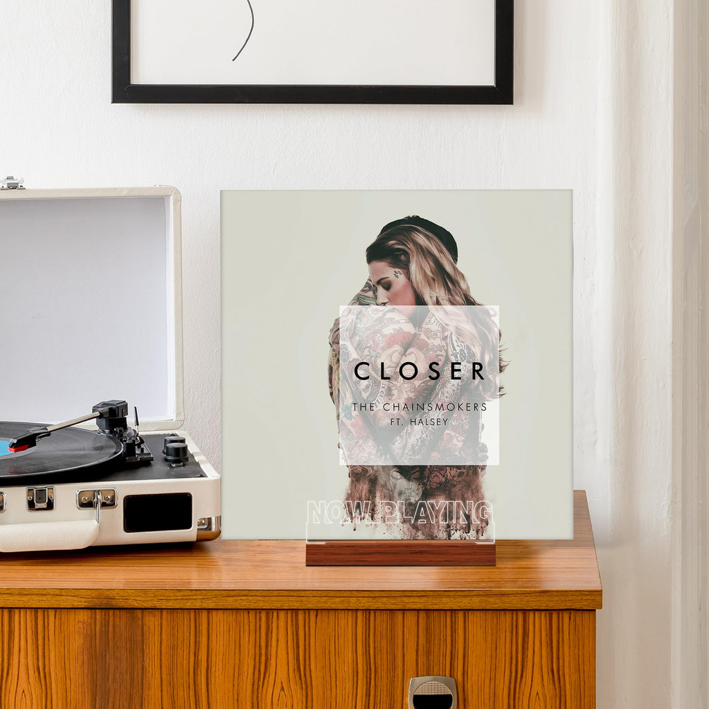 Now Playing Vinyl Record Stand, Light up Record Holder, Wooden Acrylic Display with Warm White Lights for Albums
