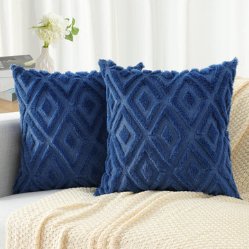 Fall Blue Faux Fur Throw Pillow Covers 22x22 Set of 2