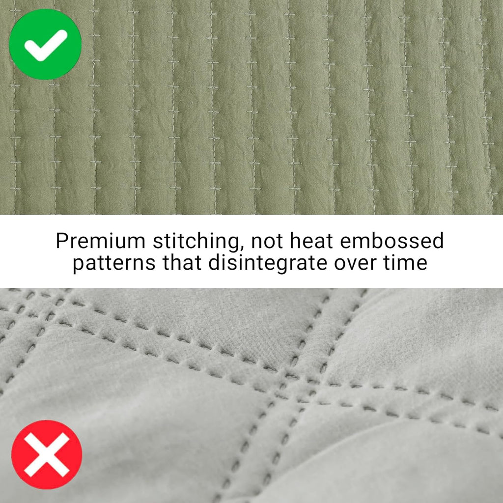 Queen Quilt-3 Pieces Lightweight Bedspreads Olive Green Queen Quilt Bedding Set for All Seasons, Soft Summer Coverlet