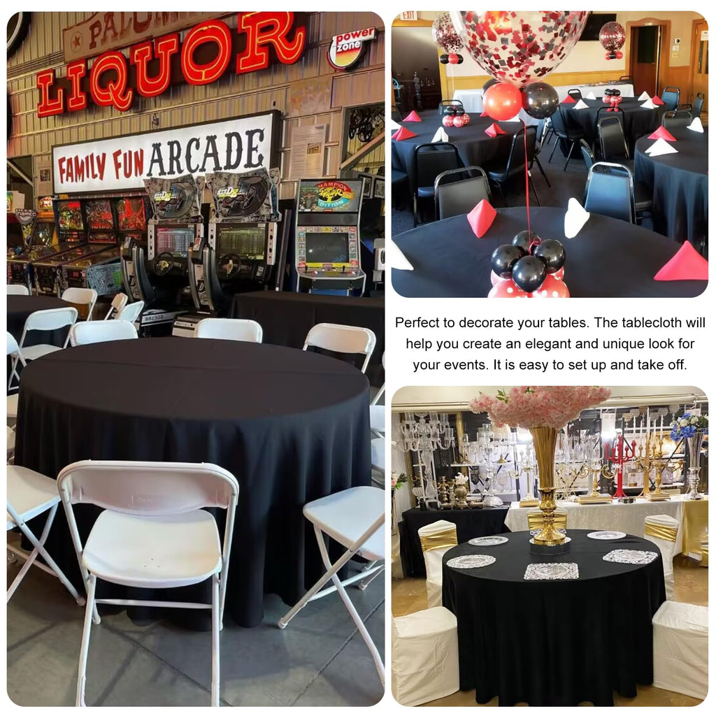 4 Pack Round Tablecloth 90 Inch Black Polyester Washable Fabric Table Covers for Wedding Dining Table Buffet Parties