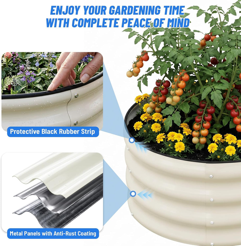 Galvanized Raised Garden Bed Outdoor, 2 Pcs 4x2x1ft Oval Metal Planter Box for Planting Plants Vegetables, White
