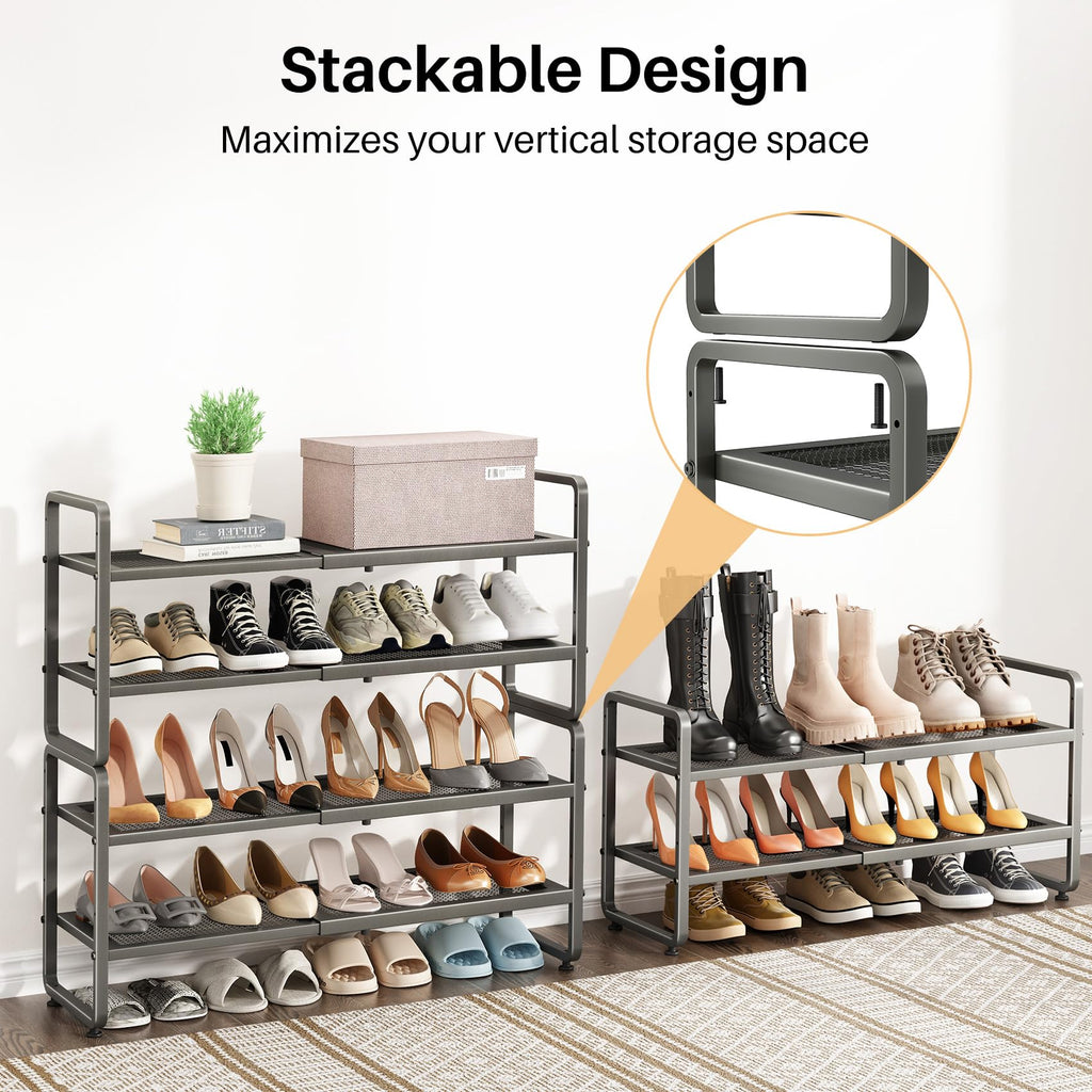 Expandable Metal Shoe Rack for Closet, Entryway & Garage, 2-Tier, Grey