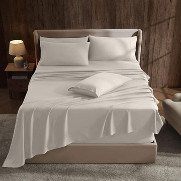 Extra Deep Pocket Sheet Sets, Luxury Soft 6 Piece Bed Sheet Set Fits Mattress 18-24 Inches - King, Linen