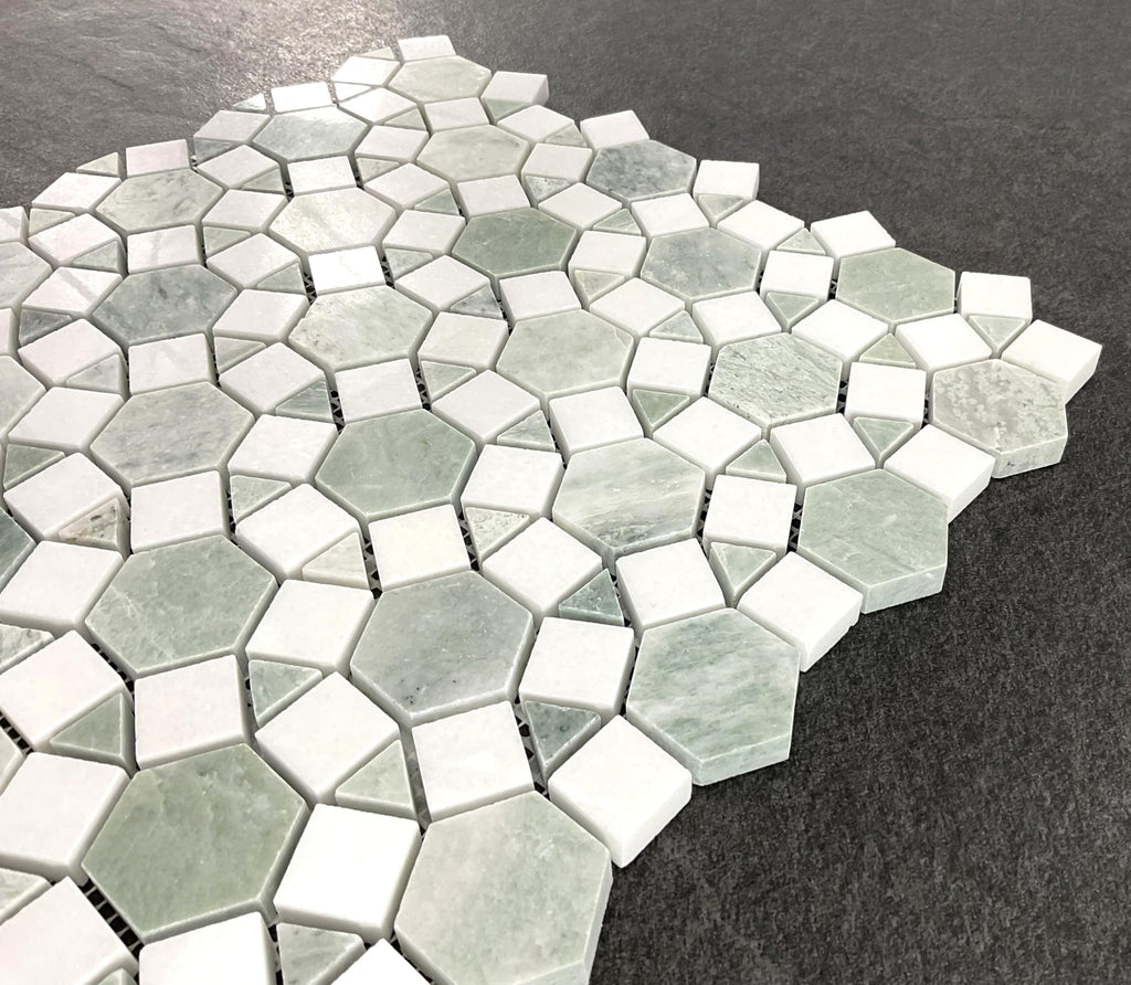 Ming Green Marble and Thassos White Novelty Mosaic Wall & Floor Tile (10 Sheets)