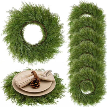 Christmas Pine Needles Placemats Set of 6 Artificial Wreath Charger