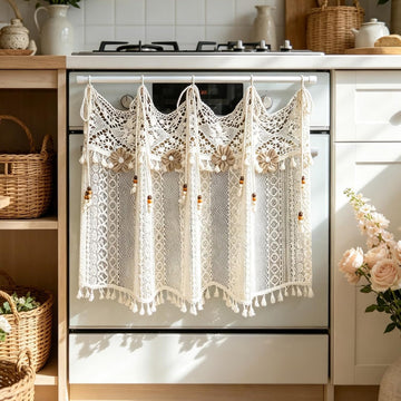 Boho Crochet Lace Sheer Curtain Valance for Window Kitchen Doorway Entryway