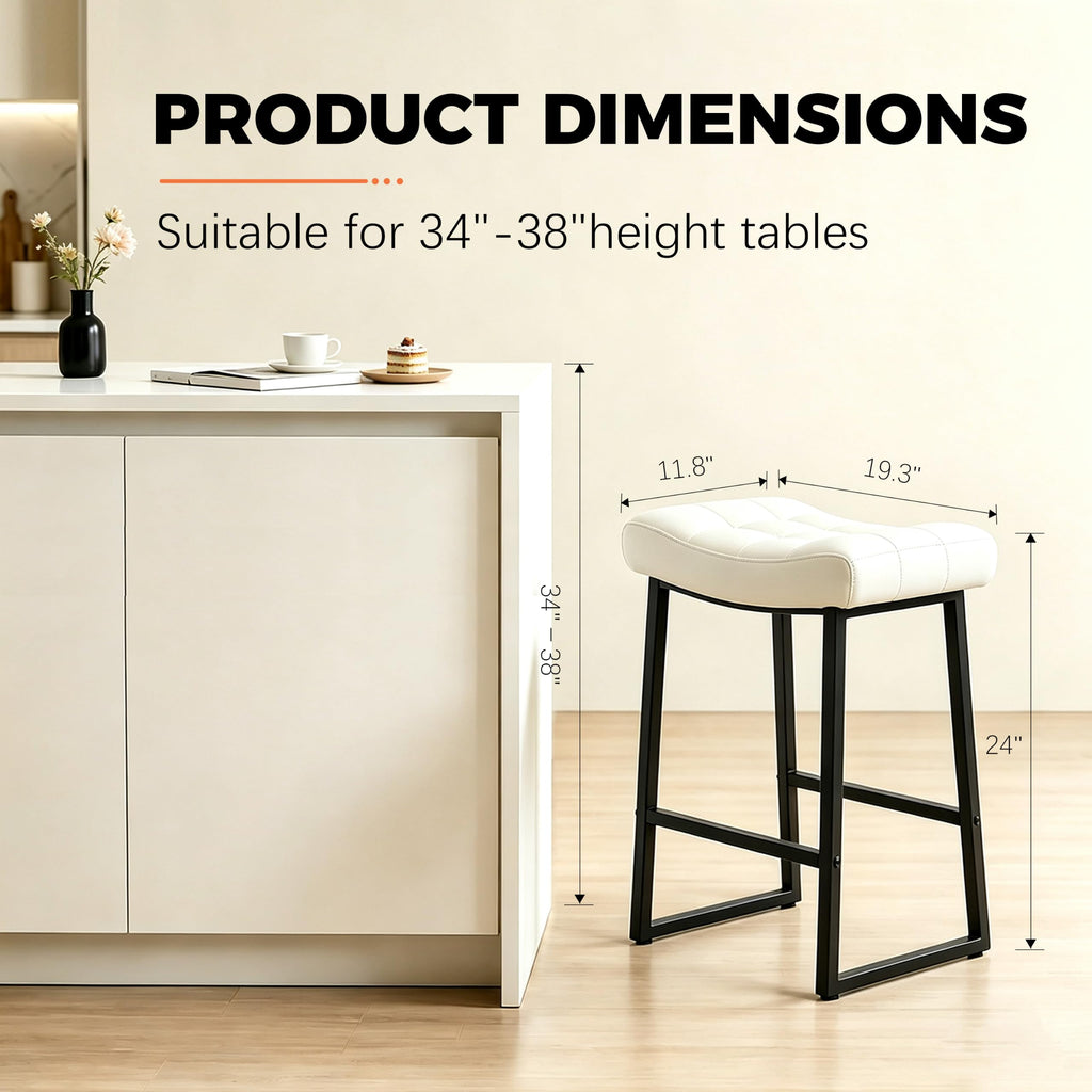Black and White Counter Height Bar Stool Island Modern Backless Barstool with Upholstered Faux Leather Seat and Metal
