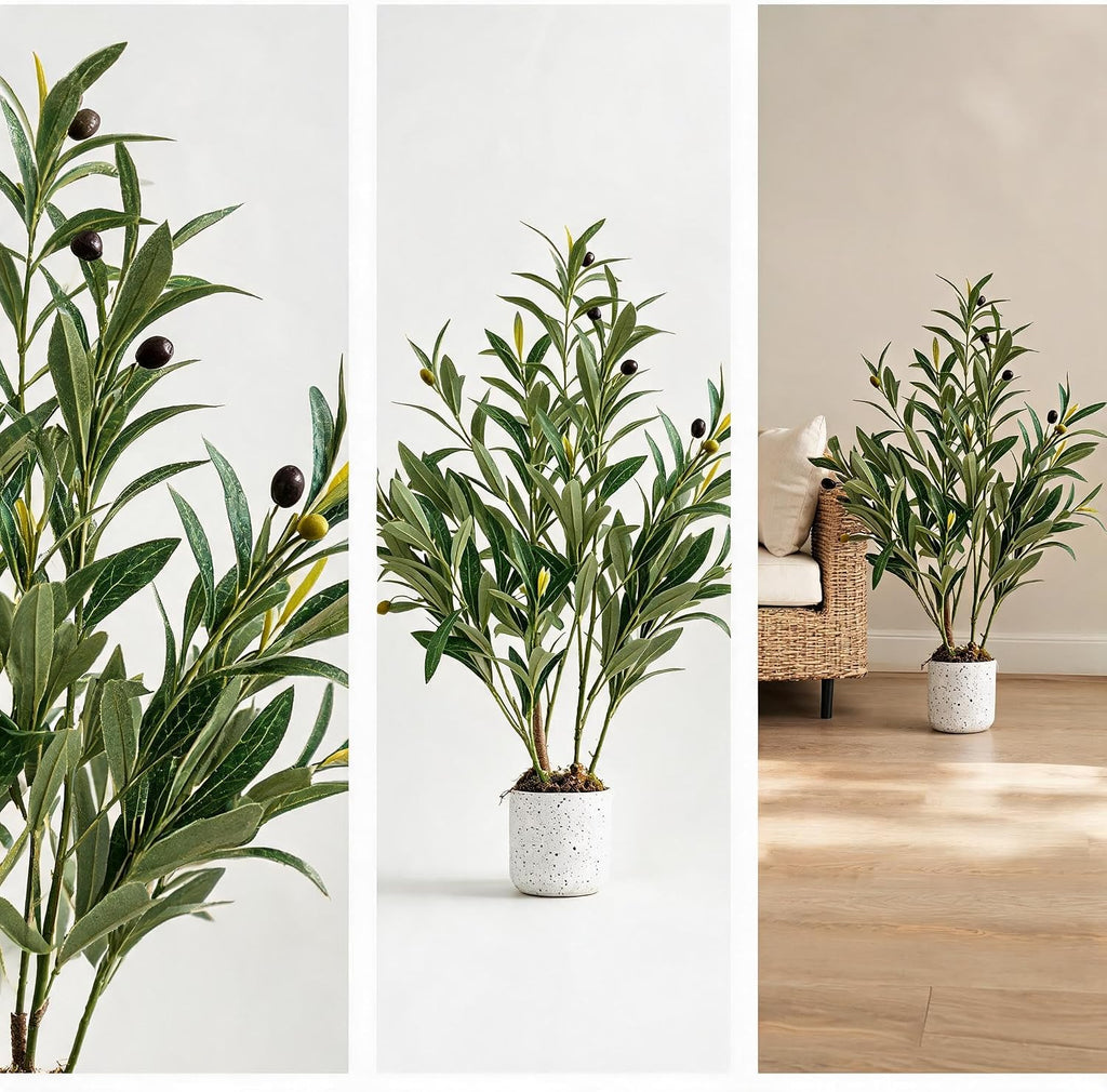 2FT Faux Olive Tree, Indoor Artificial Potted Olive Tree 23.6inch with White Planter, Lifelike 8 Fruits and Realistic