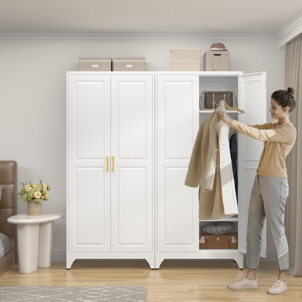 71'' Armoire Wardrobe Closet with Doors, Metal Wardrobe Cabinet