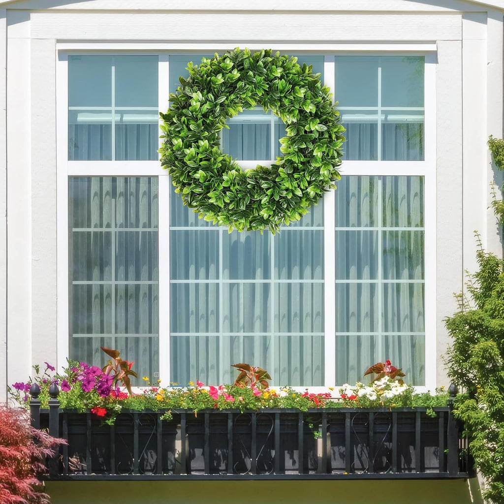 20" Boxwood Wreaths for Front Door,Artificial Spring Wreaths for Wall Window Porch Home Farmhouse St Patricks Day