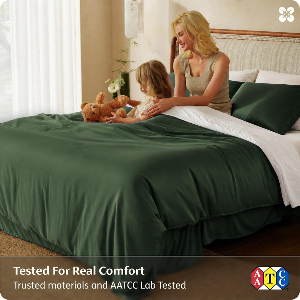 100% Organically Grown Bamboo Viscose Duvet Cover Set Queen | Cooling Bedding Set for Hot Sleepers | PureWoven Luxury