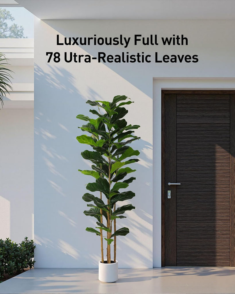 Fiddle Leaf Fig Tree, 6FT Faux Trees Indoor,Tall FakeTree with Decorative planters,Natural Wood Trunk & Realistic