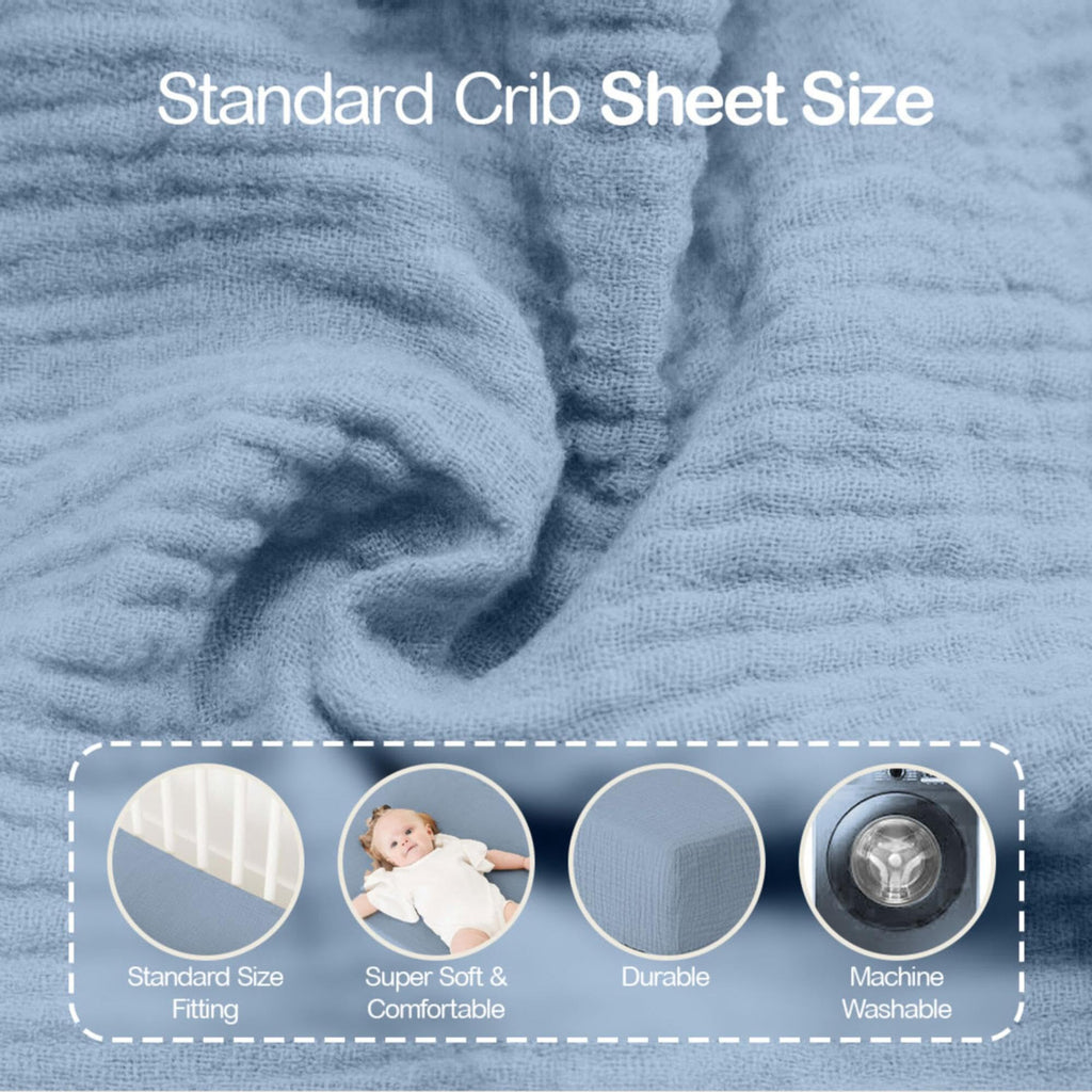 Mre & Moi 2 Pack Muslin Fitted Crib Sheets - 28x52-100% Cotton Bedding