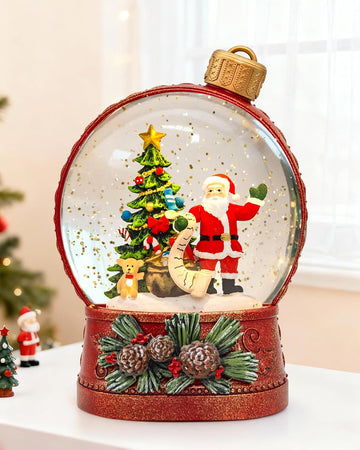 Christmas Santa Snow Globe Light up Lantern with 8 Songs, 6.69" Red Christmas Snow Globes for Kids Adults, 6H Timer &