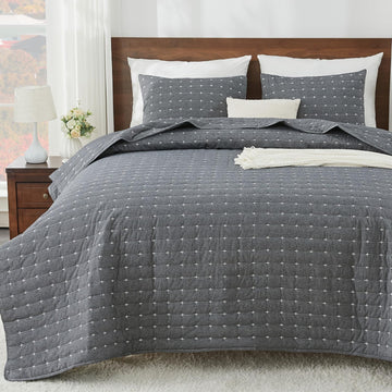 100% Cotton Linen Quilt Cotton Quilt, Dark Grey Bedspread Coverlet, Reversible Lightweight