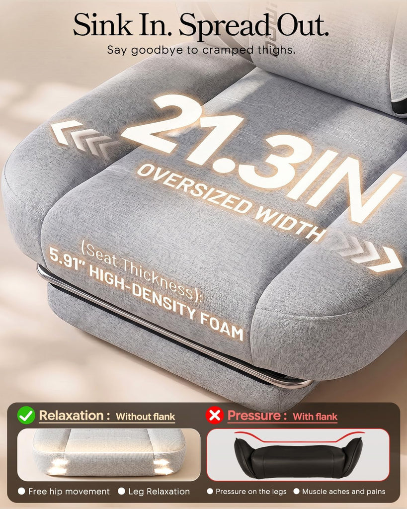 Big and Tall Gaming Chair with Footrest, Gray | Breathable woven fabric with lumbar support and extra-wide seat back;