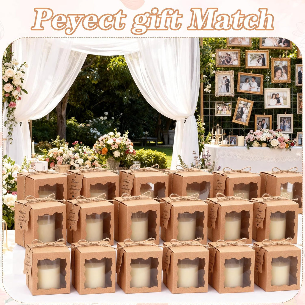 Set Candle Gift Box Transparent Gift Packaging Box for 4-10 oz Candles 50 Paper Thank You Tag with Ropes - Set of 50