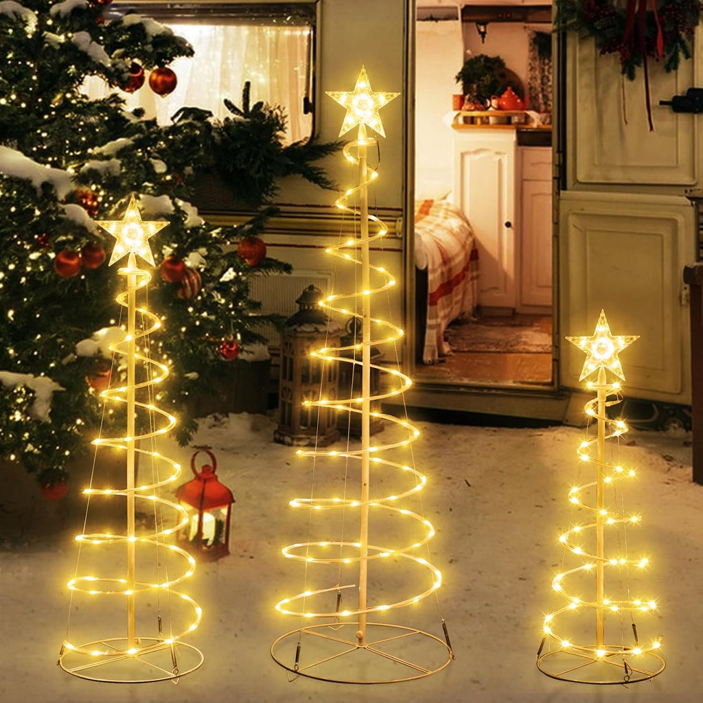 Set of 3 Christmas Spiral Tree Lights, 3/4/5 FT Holiday Decor, Warm White