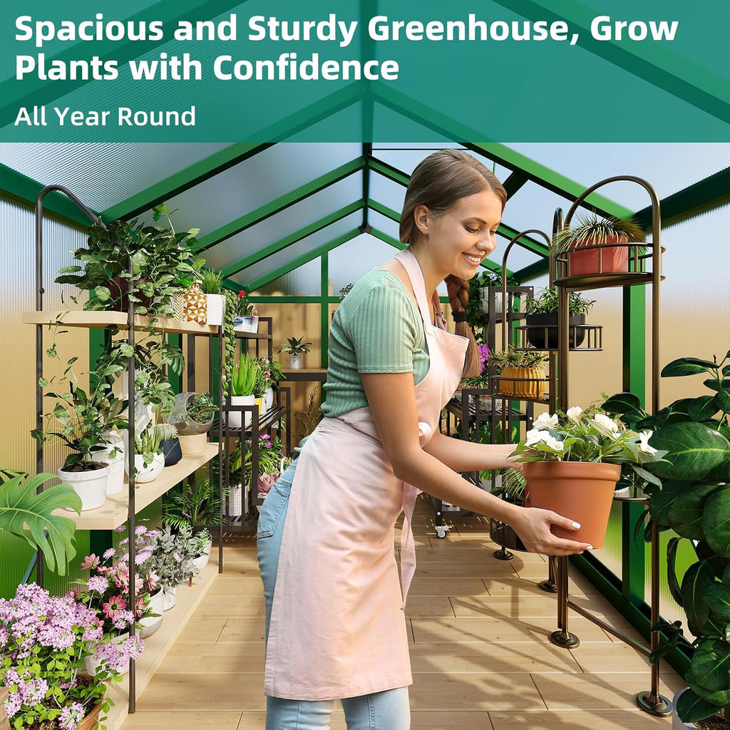 6x10 FT Greenhouse - Large Aluminum Greenhouses for Outdoors | Easy Assembly Polycarbonate Greenhouse with Roof Vent