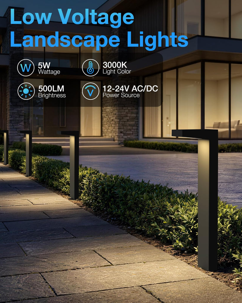 5W 3000K LED Low Voltage Landscape Pathway Lights Black, 12 Pack