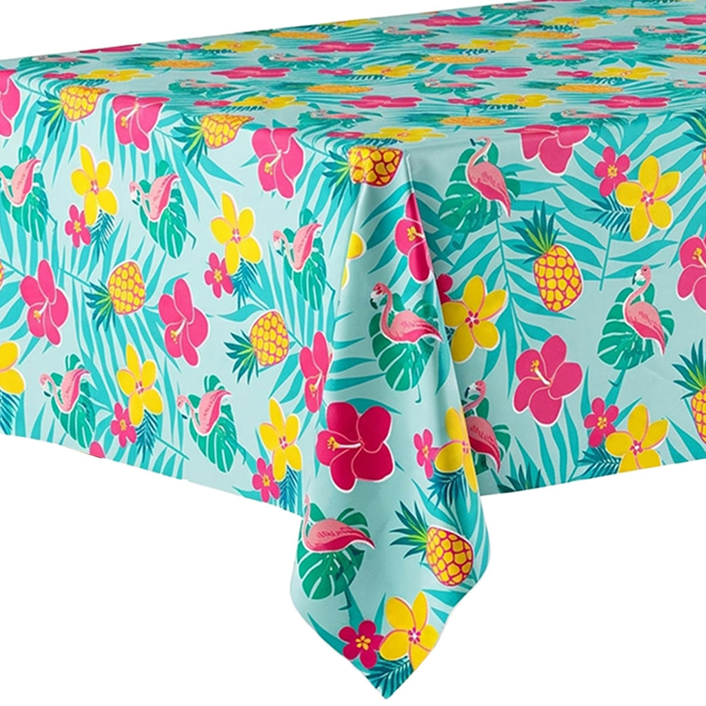 66% Thicker Summer Tablecloth 6 Pack - Luau Hawaiian Tropical Plastic Tablecloth Rectangle 54x108 Inch - Disposable