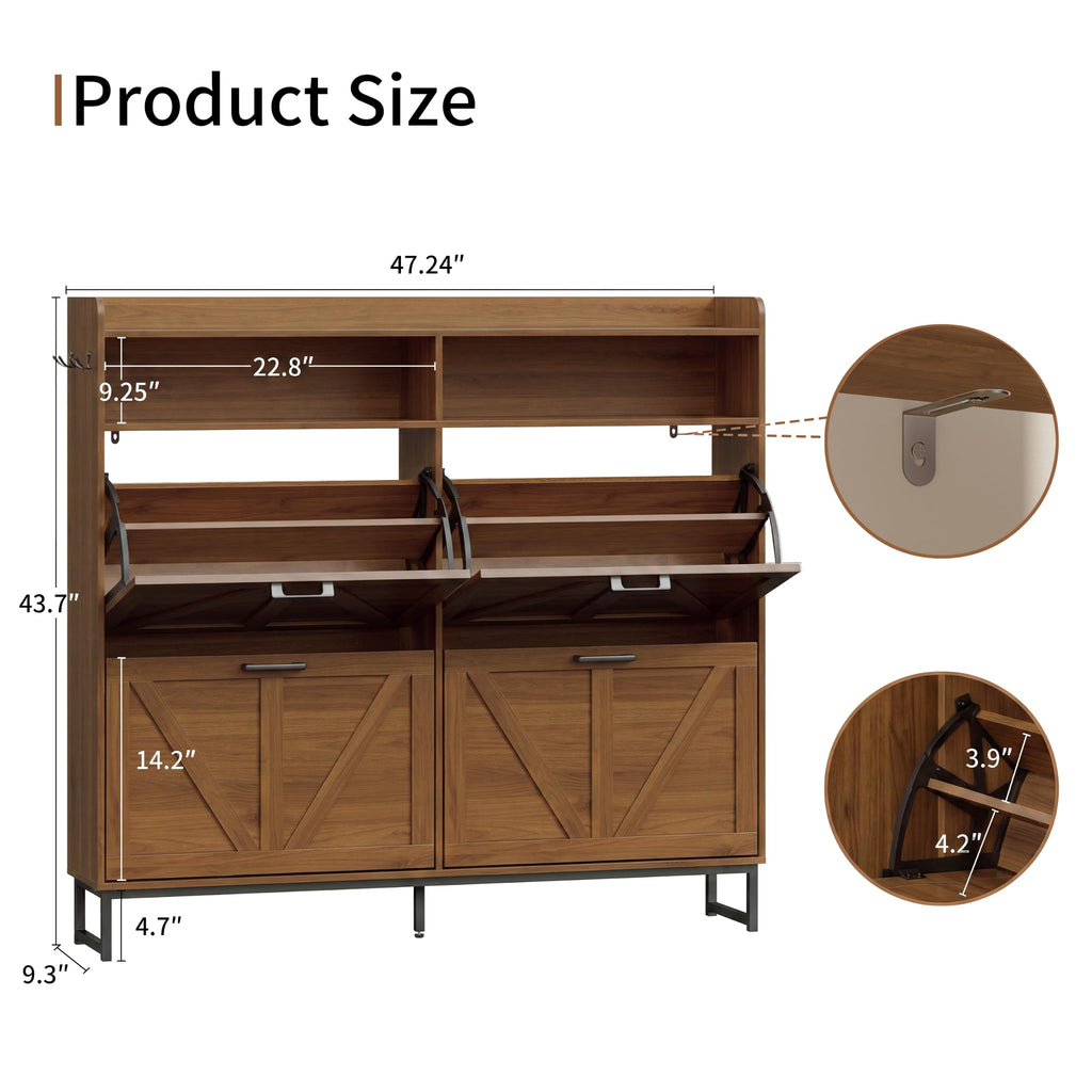Shoe Storage Cabinet with 4 Flip Drawers, Entryway Shoe Rack, Walnut